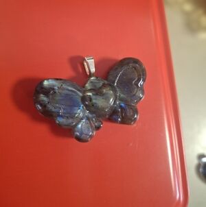 Iridescent Blue Labradorite Butterfly Pendant Necklace